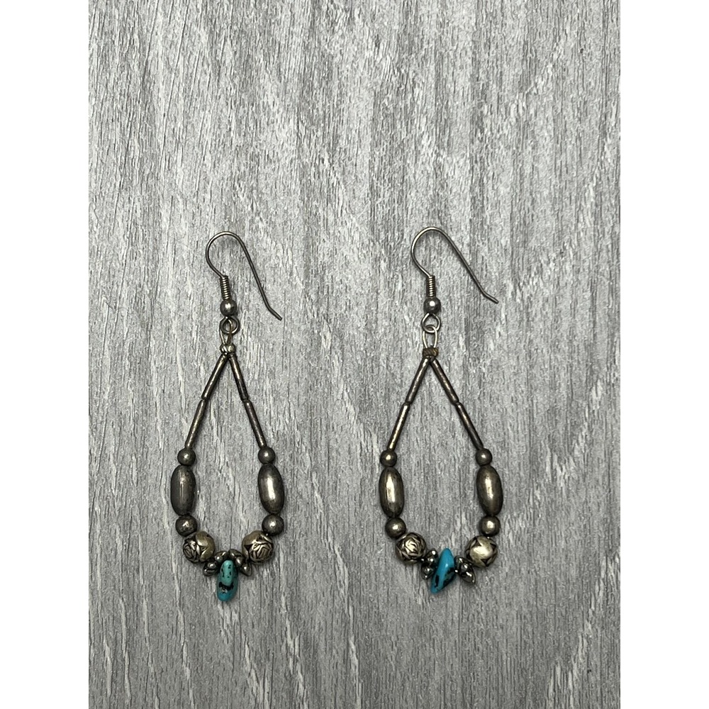 Vintage Southwestern Style Silver Tone Turquoise Teardrop Dangle